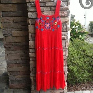 Modcloth Red Embroidered Dress